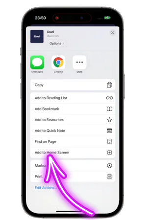 Vahvista Duel App kotinäytön asennus