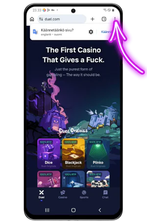 Android-selaimen asetusvalikoista Duel Casino pikakuvake