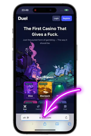 Virallinen Duel Casino verkkosivusto selaimessa