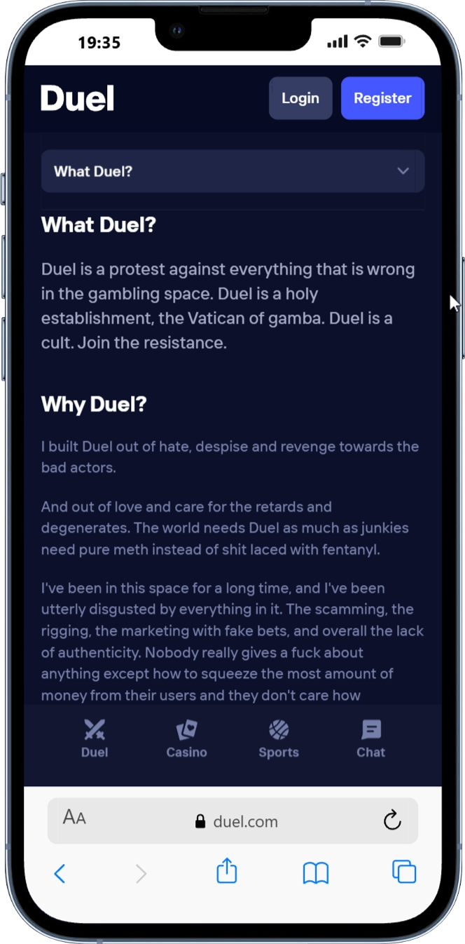 What is Duel Casino information image with overview of the online casino platform